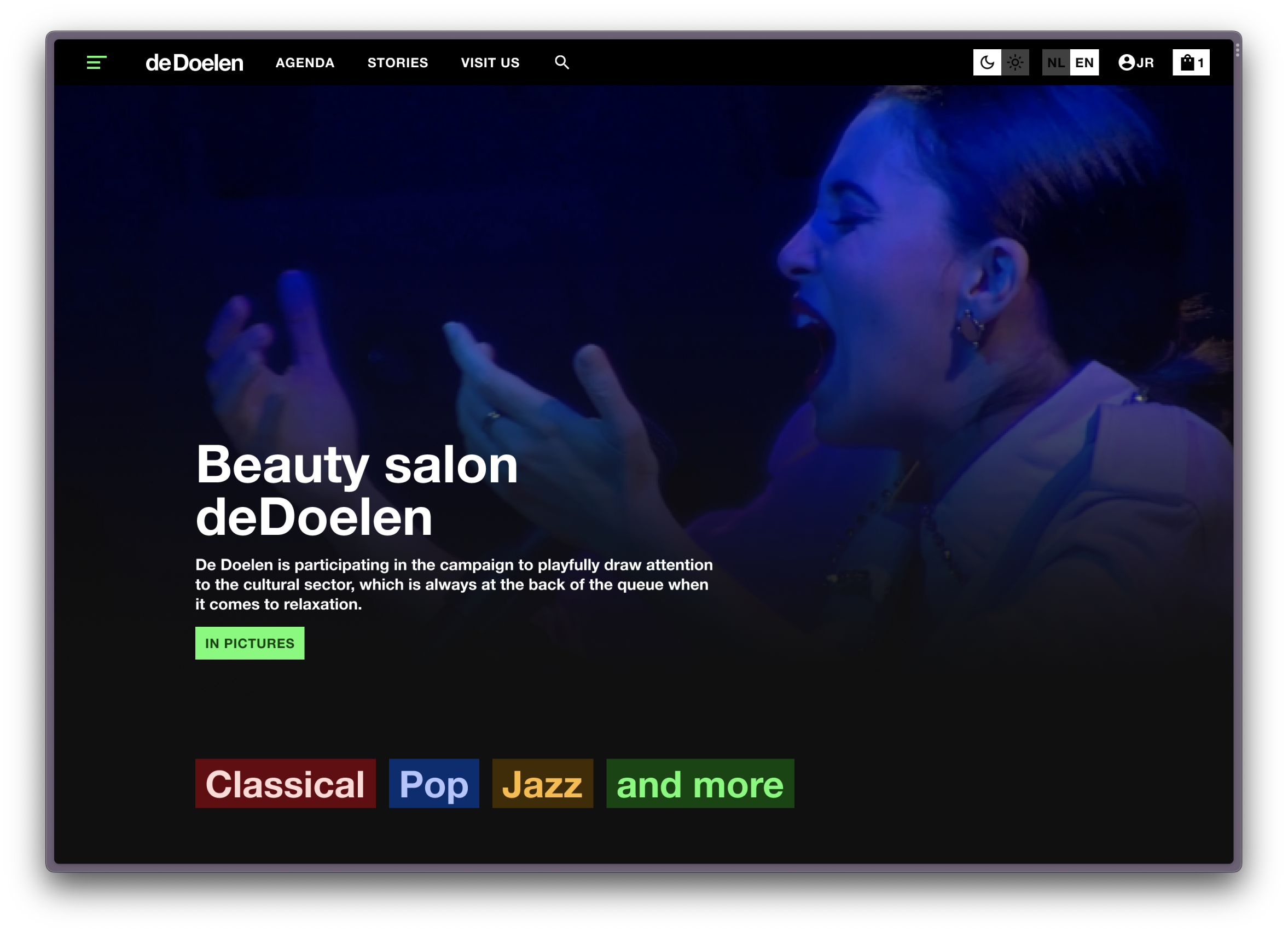 Screenshot of the design for De Doelen's homepage